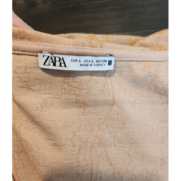 Zara Midi Wrap Texture Ruffled‎ Dress Large Jacquard style fabric Orange - Picture 8 of 11